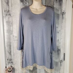 Logo slub knit tunic top w/lace medium med